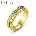 CZCITY Gemstones Rings Jewelry Classical 925 Sterling Silver Cubic Zirconia Rings Gold Plated Gemstone Eternity Band Ring