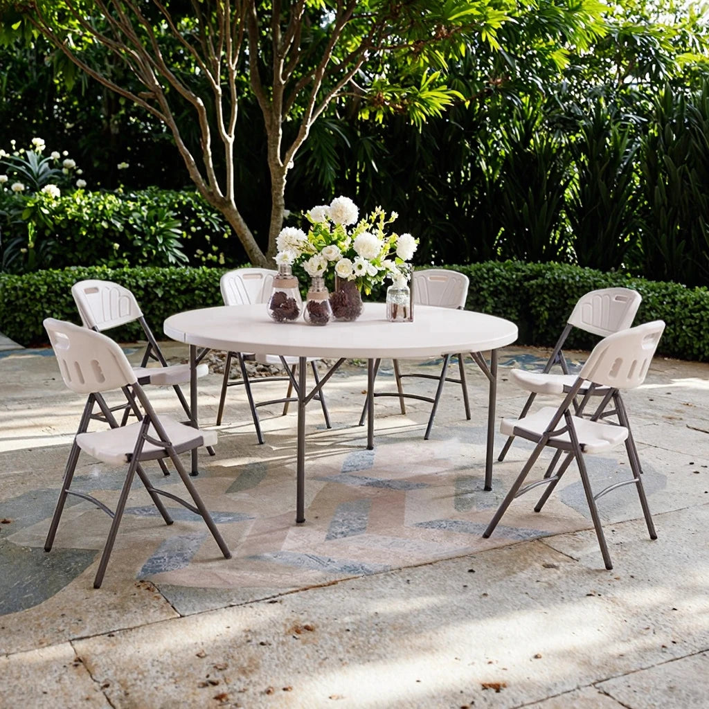 Factory Wholesale Collapsible Round Table Plastic 4ft 5ft 6ft HDPE Outdoor Dining Room Banquet Wedding Party Folding Table
