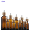 10ml 15ml 30ml 50ml 100m 1OZ Cosmetic Lotion Packaging Empty Amber Glass Essential Oil Bamboo Dropper Bottles