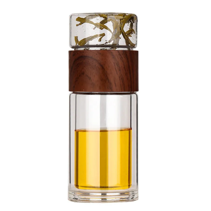 FX Factory Custom Logo Printed 330ml Double Wall Tea Maker Glass Bottle Water Separation Stainless Steel Filter Applicable
