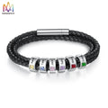 Wholesale Custom Personalized Leather Bead for Bracelet Fashion Charm Birth Stone Beaded Bracelets