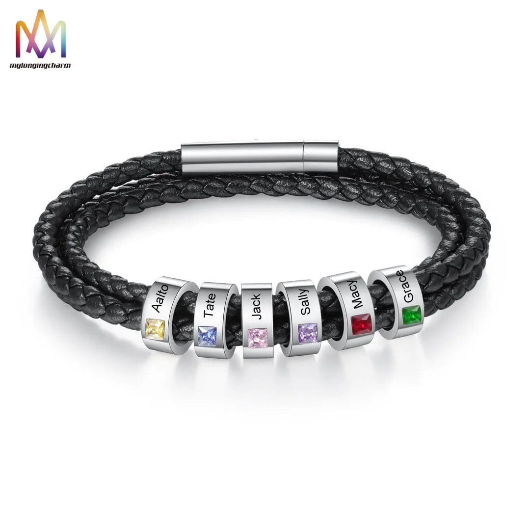 Wholesale Custom Personalized Leather Bead for Bracelet Fashion Charm Birth Stone Beaded Bracelets