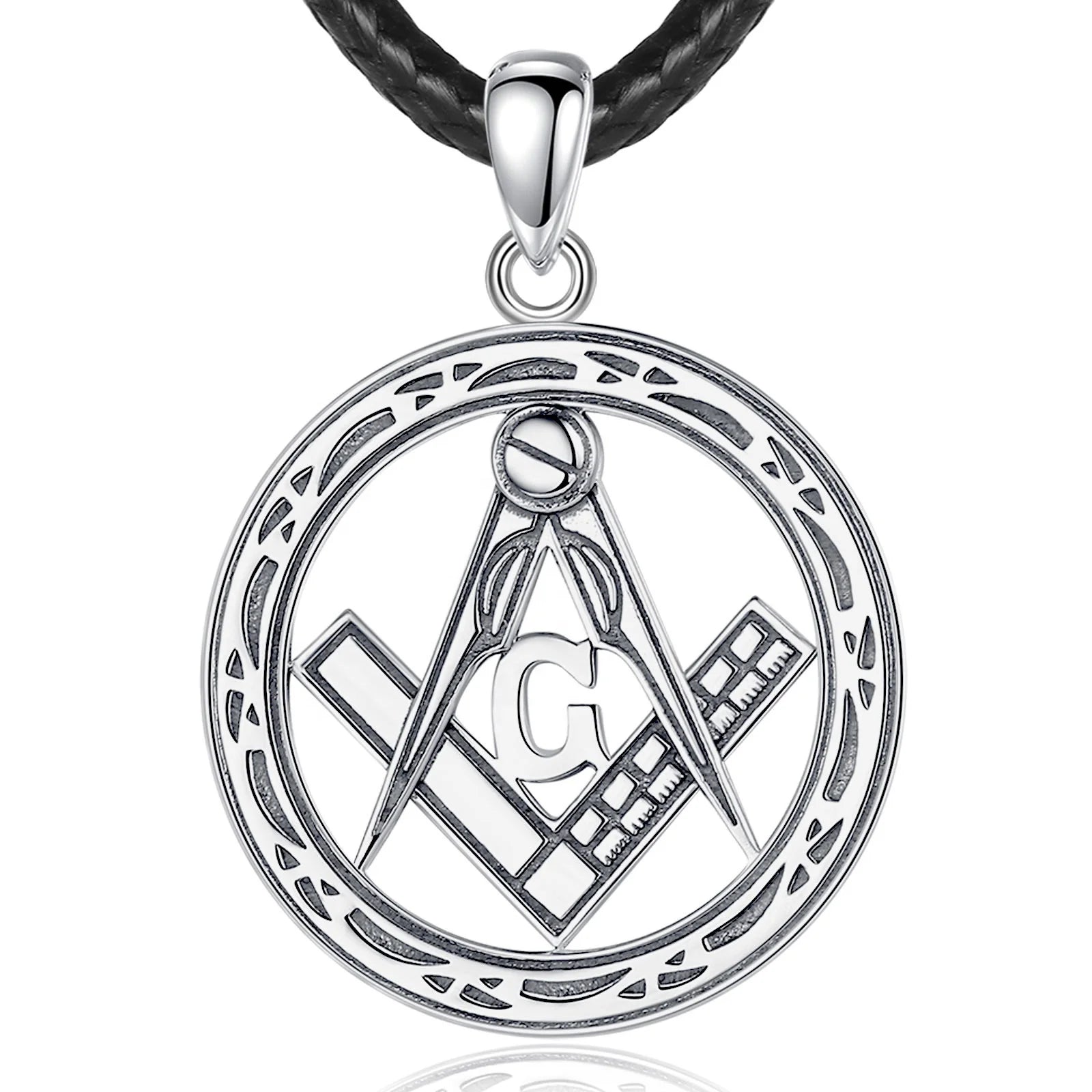 Retro Design 925 Sterling Silver Hollow Believer AG Carved Freemason Masonic Necklace for Men or Women