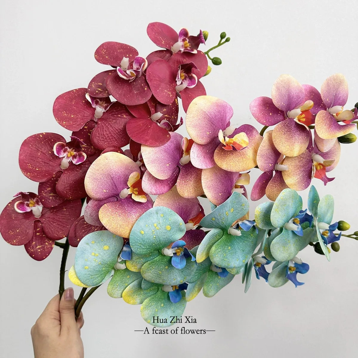 H-530 Wholesale 9 Heads 3D Printing Artificial Phalaenopsis Butterfly Orchid Real Touch Orchids Wedding Decorative Flowers