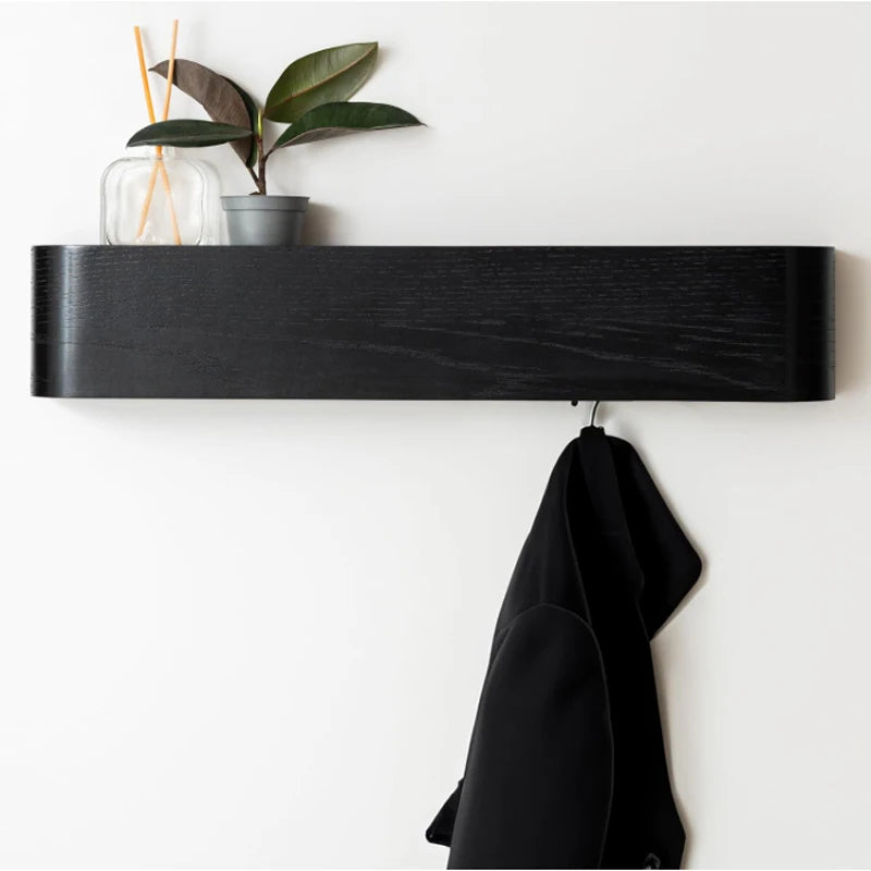 Wall-Mounted Coat Rack with 9 Hooks Modern Design Coat Rack with Hidden Wall Hooks Wood Veneer Panel Coat Hanger Oak Black