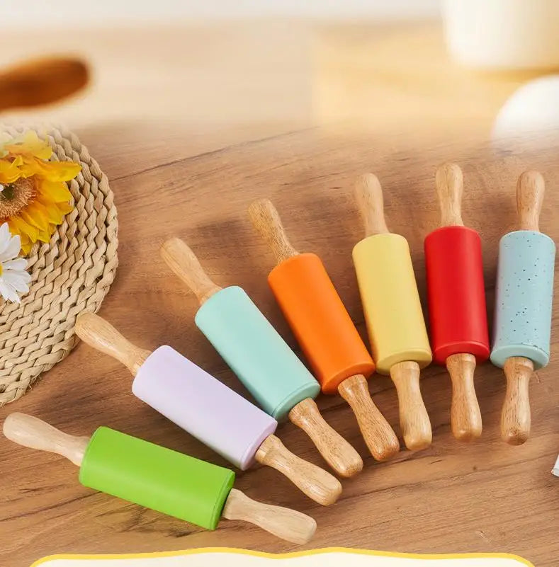 Christmas Small Playdough Tools Baking Kit Playdough Roller Kids Silicone Wooden Rolling Pin Toys for Pastry Clay Dough Fondant