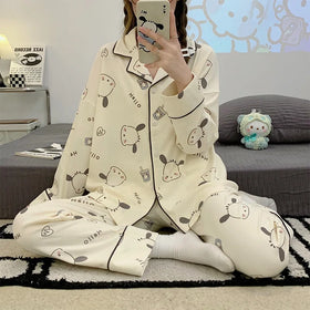 Factory Wholesale Female Cute Cartoon Pajamas Loose Long Sleeve Loungewear Women's Sleepwear