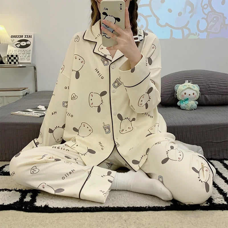 Factory Wholesale Female Cute Cartoon Pajamas Loose Long Sleeve Loungewear Women's Sleepwear