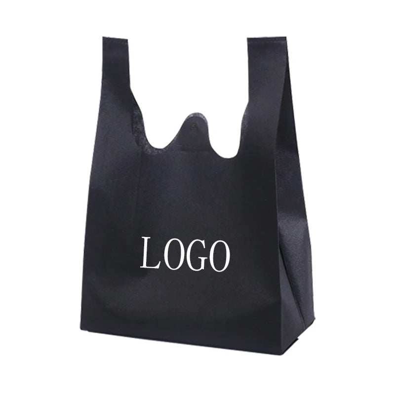 Wholesale Promotional Polypropylene Custom logo Eco Friendly Reusable Die Cut Grocery Shopping T-shirt Bag Non Woven Bag
