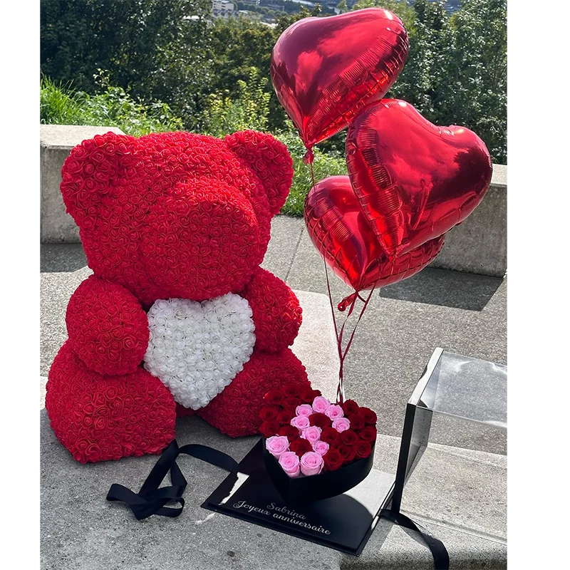 Top Seller 70cm Giant Bear with 25cm Valentine Rose Artificial Flowers and Foam Roses Best Seller Product Category
