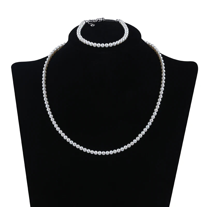 ZHUJI Fashion 4-4.5mm White Freshwater Round Pearl Jewelry Sets Gift