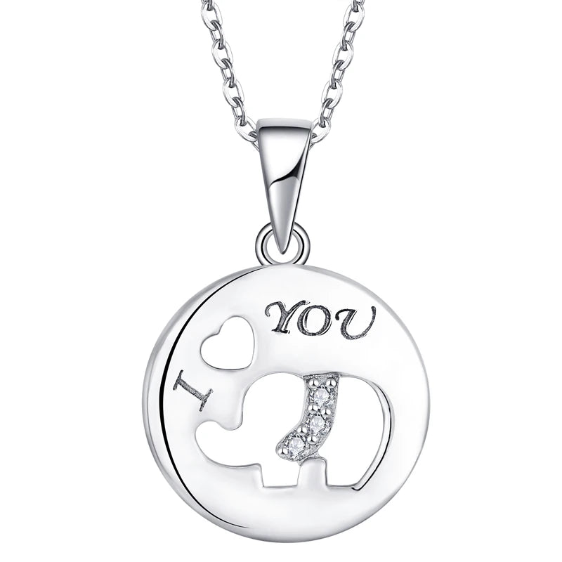Customizable Engraved Message 925 Sterling Silver Elephant Design Pendant Necklace with Cubic Zirconia