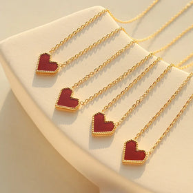 Luxury Dainty Stainless Steel Gold 18K Plated Necklace Red Acrylic Heart Necklace for Girls