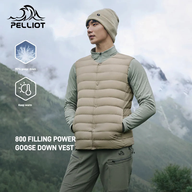PELLIOT Outdoor 800 Puff Down Vest Men's Winter New Lightweight and Warm Mountaineering Windproof Rib Down Jacket