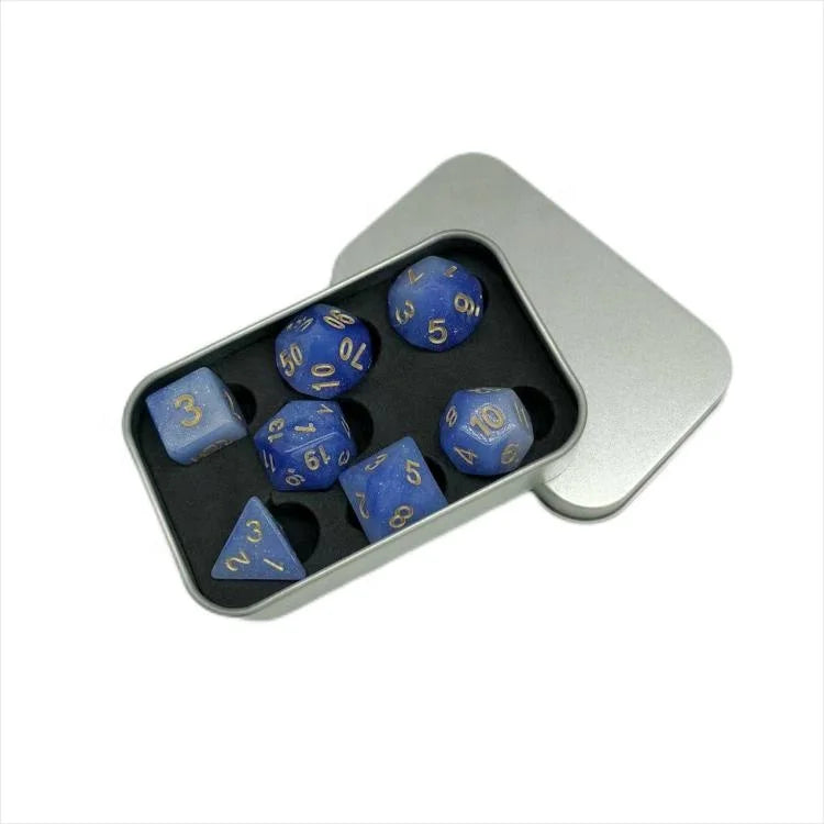Hot Sale 7-die Polyhedral EVA Blank Dice Case Metal Tin DND Dice Box in Stock