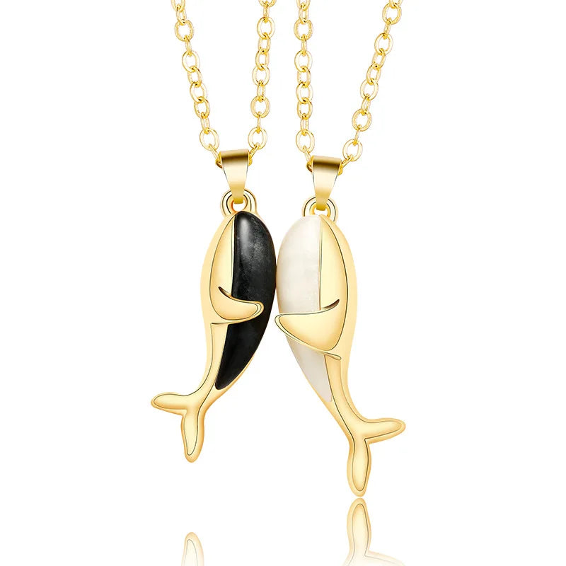 Magnetic Necklace for Couples Lover Creative Design Whale Hug Magnet Pendent Necklace Men Women Choker