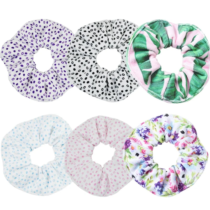 Oversized 16cm Microfiber Jumbo Scrunchies Water Absorbing Fuzzy Plush Dot Flower Print Fluffy Huge XXL Towel Hair Band Fabric