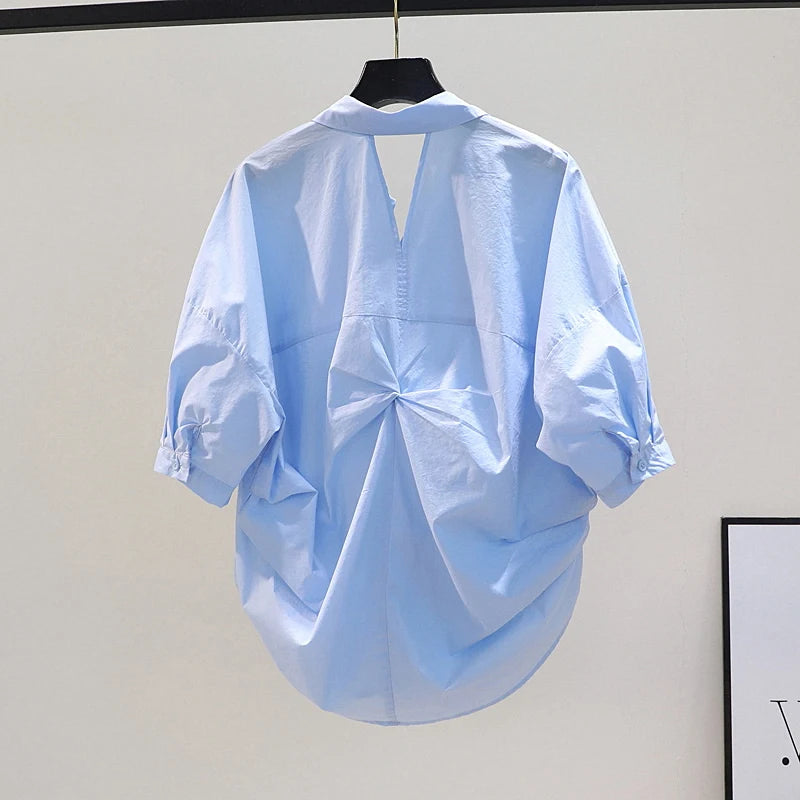 Boutique Wholesale 2026 Summer New Korean Version Loose Pleated Short Sleeved Anti-aging Women's Shirt