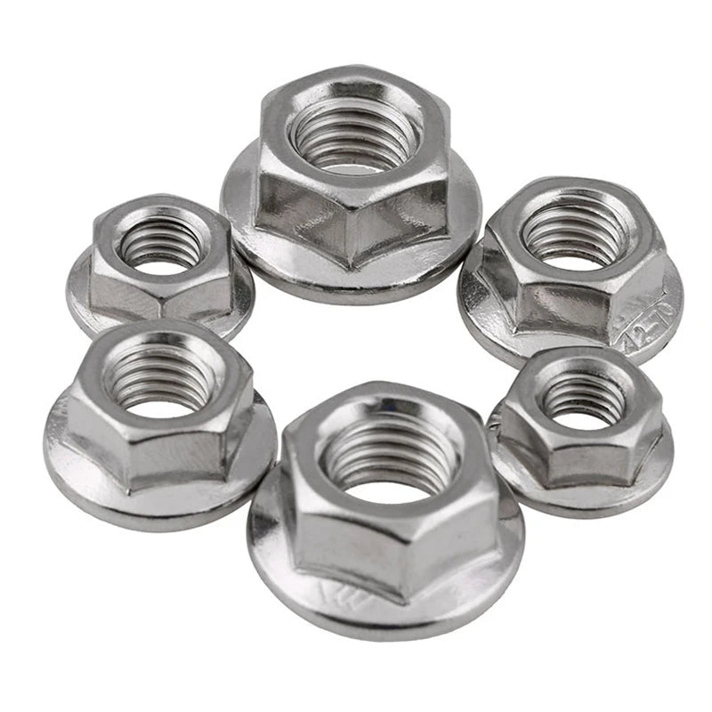 304/316 Stainless Steel Nickel Plated Hexagon Flange Nuts M3-M12 DIN6923 Automatic Locking Nut Serrated Spinlock