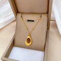 New Design Irregular Oval Resin Geometry Metal Pendant Stainless Steel Chain Necklace for Women Daily Jewelry