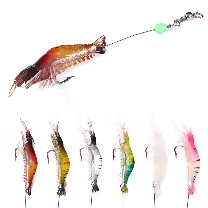 Wholesale SO040 8cm 5.3g Luminous Shrimp Shape Soft Baits Squid Fishing Lures with Lead Hook