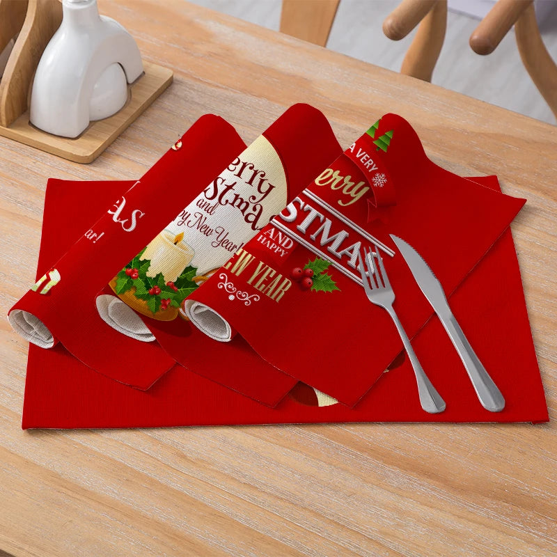 Christmas Table Mat Floral Placemat for Dining Table Decoration Placemat Linen Heat Resistant Adornos De Navidad