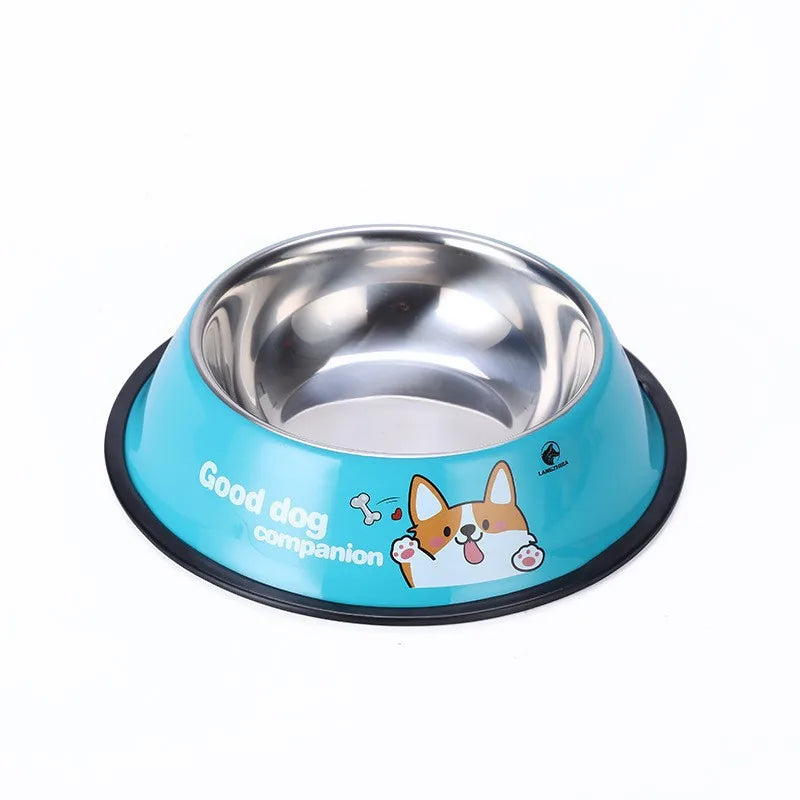 Small Animal Printed Stainless Steel Pet Food and Water Bowl Anti-Slip Rounded Shape Stocked Feature