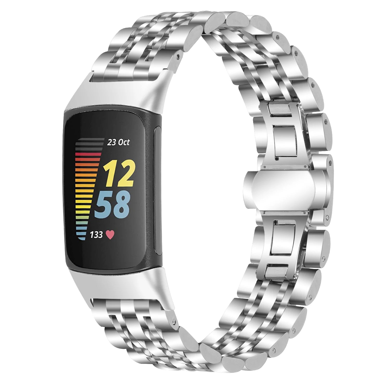 Luxury Adjustable Stainless Steel 18mm Band for Charge 5 Smartwatch with Butterfly Clasp
