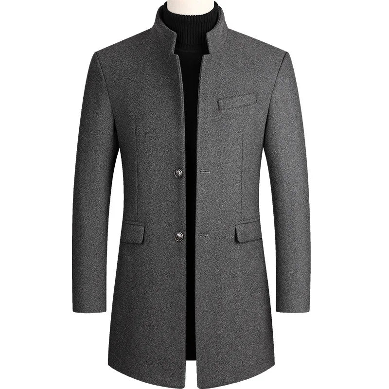 Autumn Winter New Fashion Men's Woolen Overcoat Turn-Down Collar Solid Color Simple Plus Size Long Casual Coat