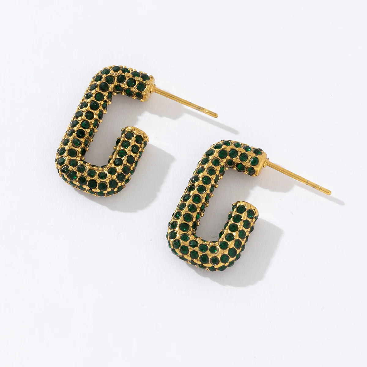 Fashion Women Micro Pave Luxury Stainless Steel 18k Gold Plated Geometric Charm Shiny Green Cubic Zirconia Stud Earrings