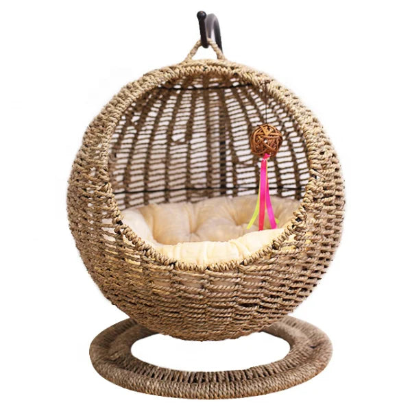 INS Hot Healthy Eco-Life Pet Furniture Cat Hanging Swing Bed Dirt-Proof Rattan Cane Wicker Cat Swing Chairs