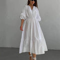 Enyami Romantic Chic Spring Fall Outfits Bright Polyester Cotton Vestidos Women Shorts Puff Sleeves Causal A-Line Midi Dress