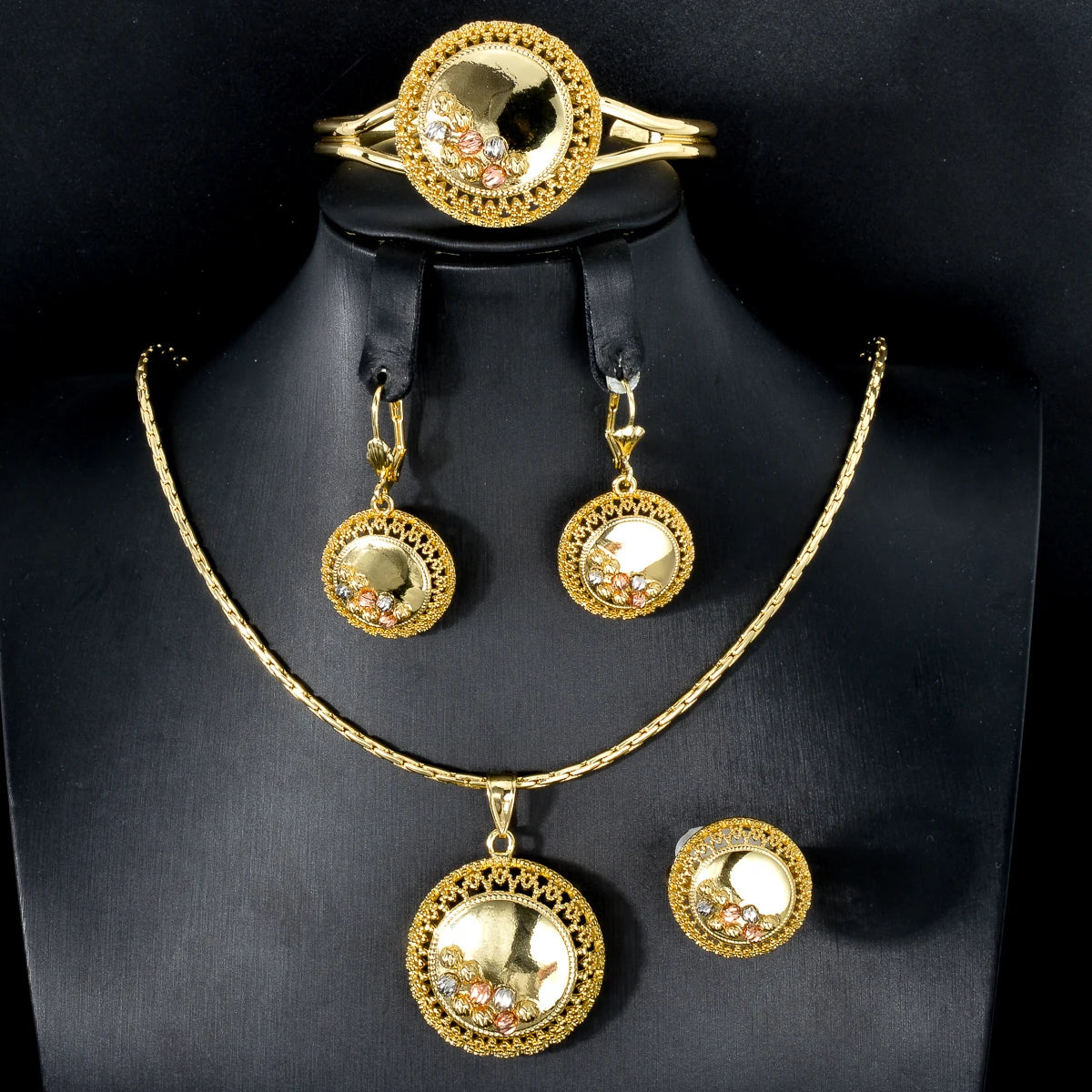 Dubai 14k Gold Plated Wedding Bride Earing and Necklace Ad Sets Jewelry for Women