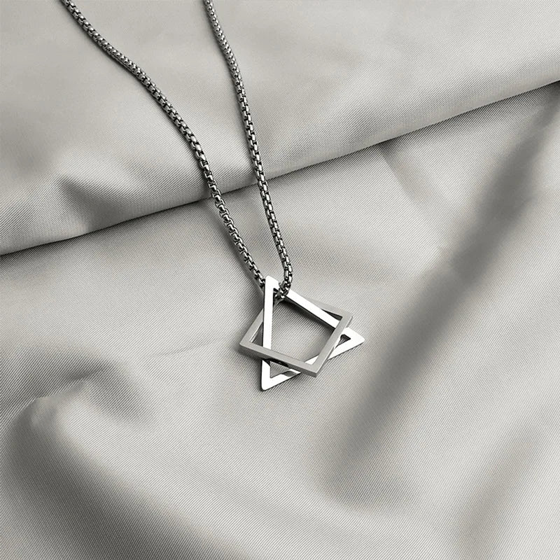 SC Stainless Steel Jewelry Necklace Square Triangle Interlocking Pendant Necklace Interlocking Stainless Steel Necklace for Men