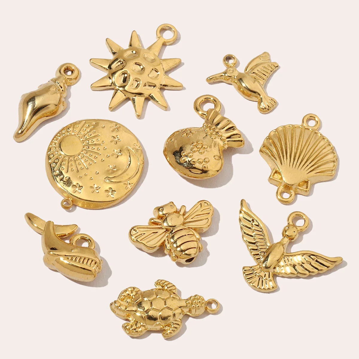 Beimai OEM Classic 18K Gold Plated Charms for Jewelry Making Shell Shark Conch Bird Waterproof Stainless Steel DIY Pendant