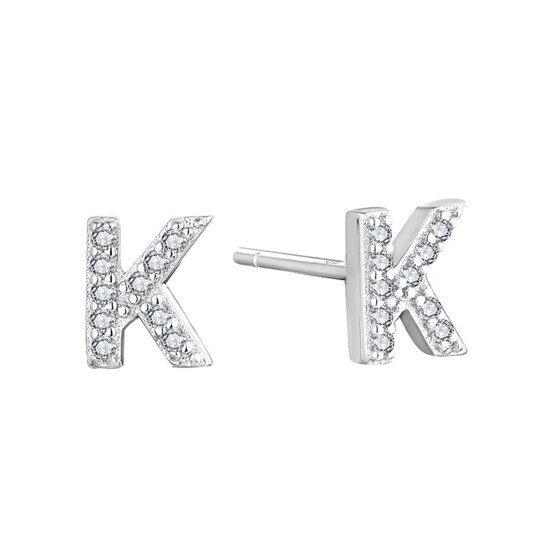 925 Sterling Silver KK Stud Earrings for Women Clear Zircon Letter Luxury Fine Jewelry for Weddings Parties Perfect Gifts