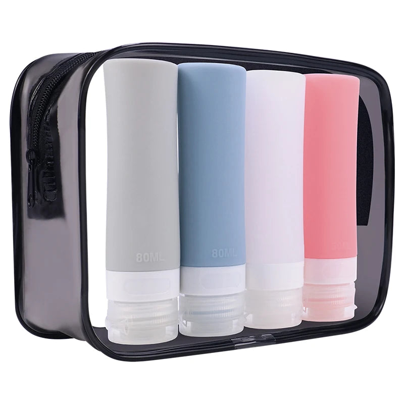 TSA Approved Custom 2oz 80ml Leakproof Silicon Squeeze Hotel Cosmetic Empty Container Bottle Travel Shampoo Silicone Bottle Set
