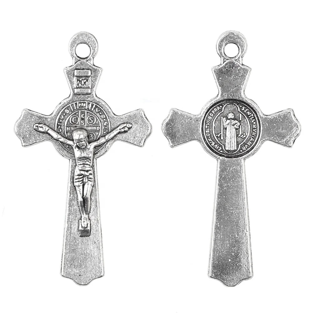 Jesus Silver Color 50x27mm Alloy Crucifix Metal St Benedict Cross Pendants