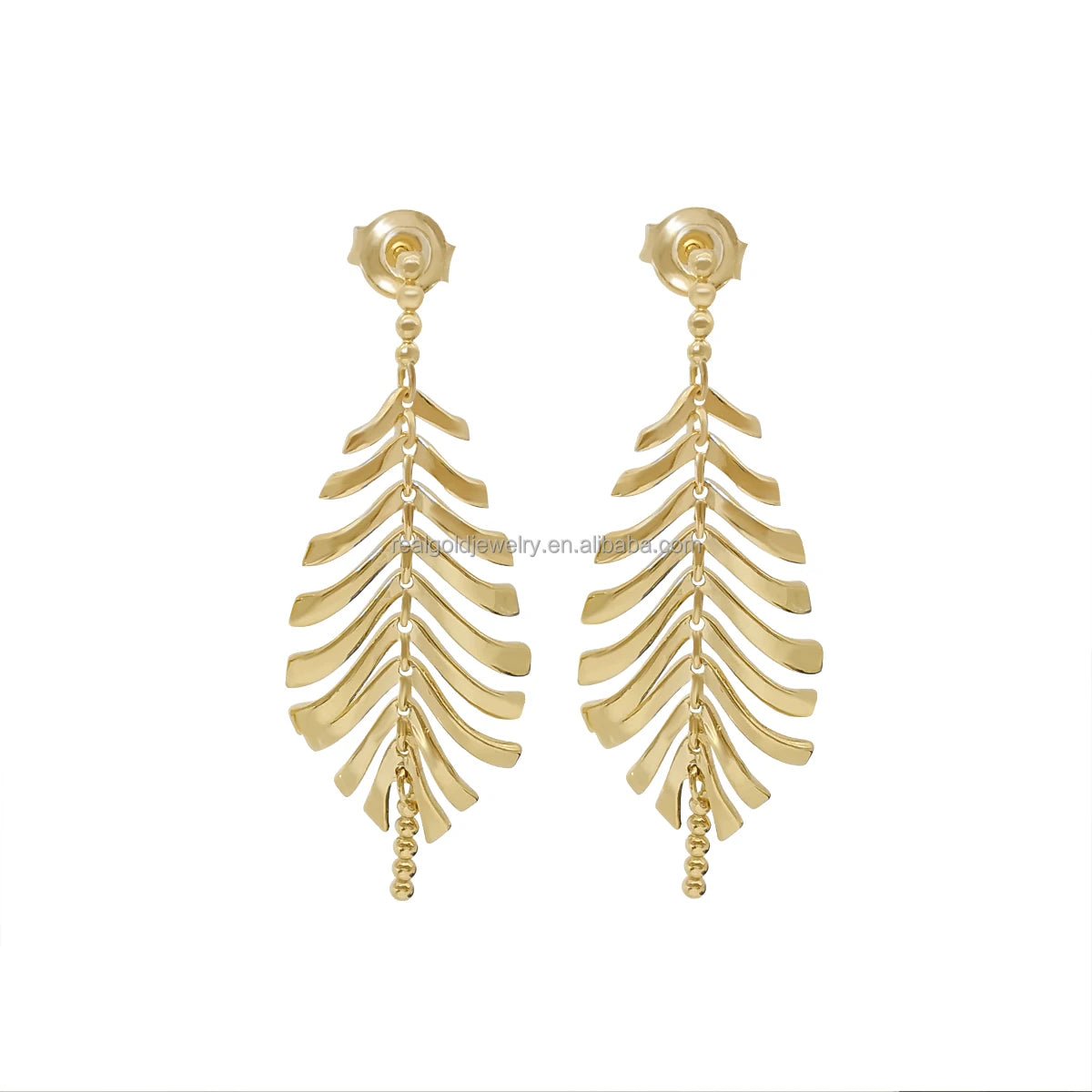 Luxury Elegant Leaf Drop Earrings 18K Gold Fine Jewelry Trendy Real 18K Gold for Engagement