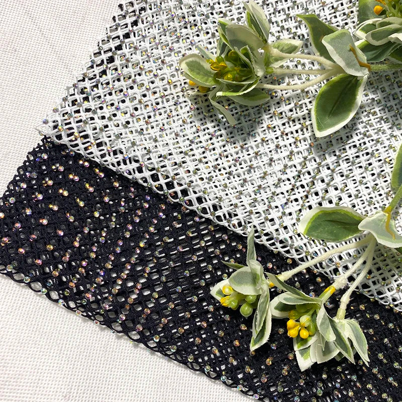 Fashion Bridal Crystal Heavy Beaded Elastic Plaid Net Veil Fabric for Wedding Swimwear Printed Pattern for Boys Spring Summer
