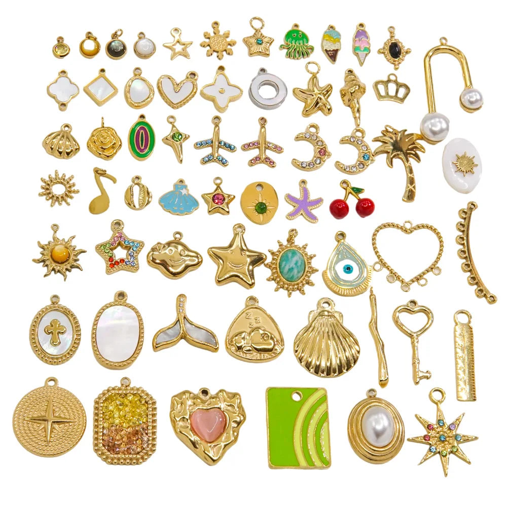 New Stainless Steel 18K PVD Gold Charms DIY Bracelet and Necklace Jewelry Making Findings Ice Cream Moon Heart Design