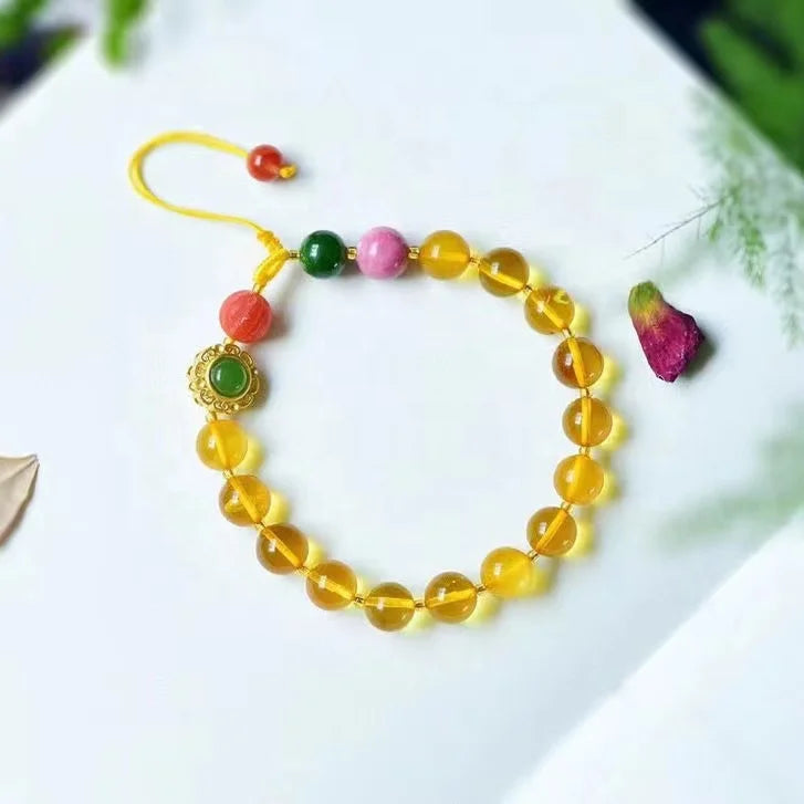 Hand Made Natural Russian Gold Amber Resizable Charm Bracelet  Natural Crystal Gemstone  Jewelry