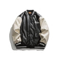 2021 Autumn Stand Collar Men's High Street Stitching Embroidered Leather Jacket Cotton Baseball Varsity Style Front Japanese