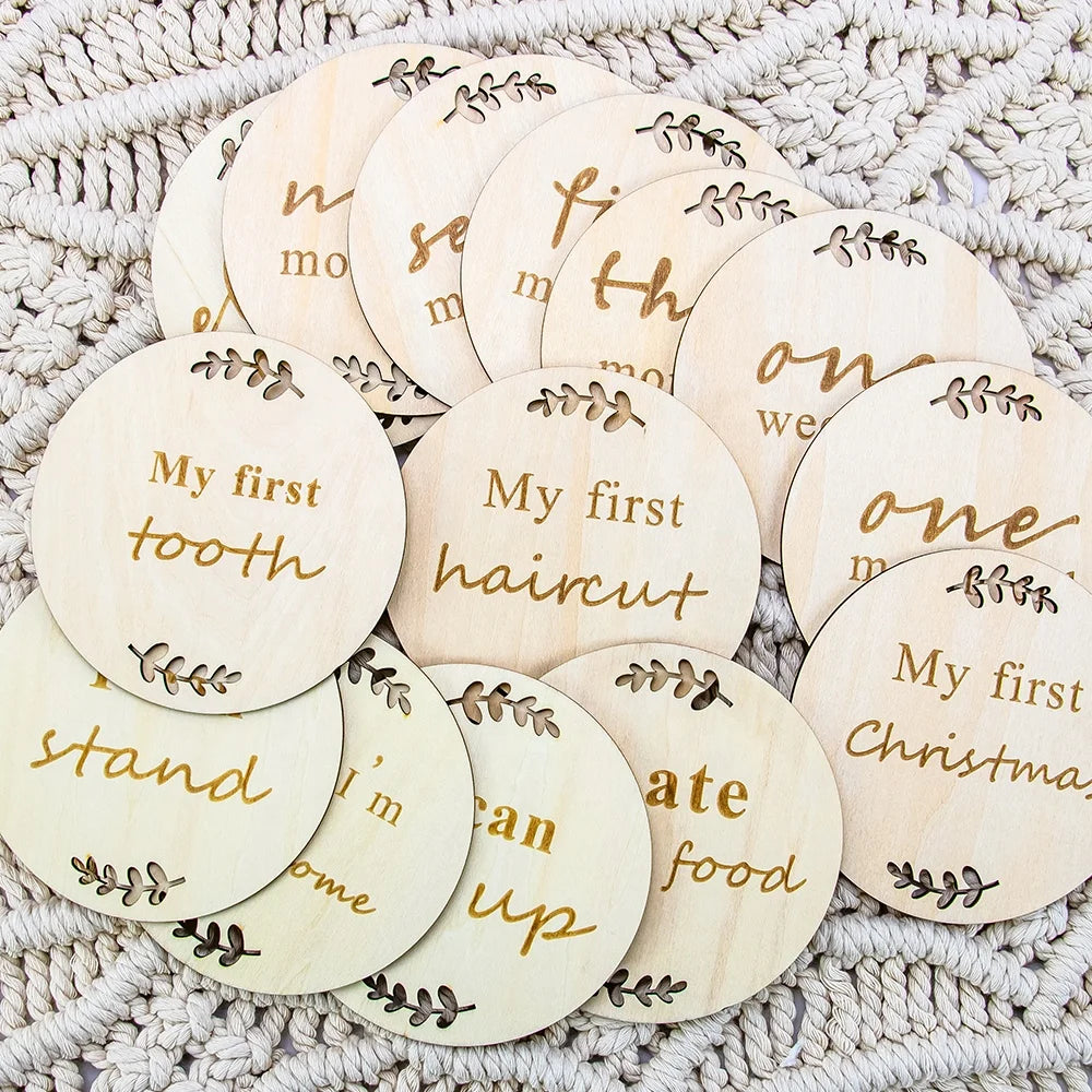 High Quality Laser-Cut-Engraved Wood Milestone Discs Baby Milestone Cards for Baby Shower Wood Crafts Wooden Boxes Wall Signs