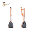 FJ Fallon Fashion Jewelry Solitaire Teardrop Stone Earrings Plated in Rose Gold Two Tone Brass Based