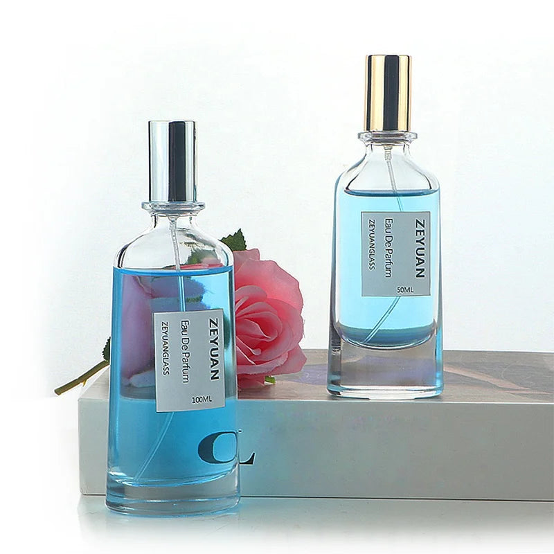 Wholesale Custom logo Premium Classic 50ml Round Empty Glass Spray 50ml Perfume Bottle with Silver Gold Lid
