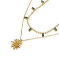 Luxury Design Trendy Women's High Quality Green Zircon Titanium Steel 18K Gold Plated Flower Pendant Necklace Engagement Wedding