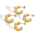 2023 Titanium Steel Gold Plated Imitation Pearl Zircon Inlaid C-Shaped Earrings