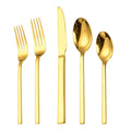 Luxury Tableware Mirror Polish Cutlery Flatware Gold Utensils Stainless Steel Square Thick Handle Cutlery Set