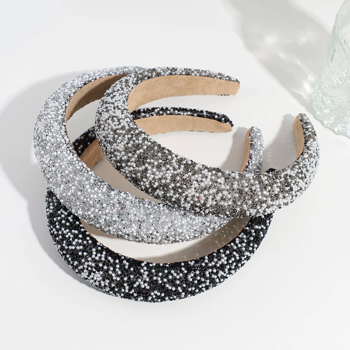 European and American Baroque Hair Accessories Sponge Hair Band Pearl Hair Hoop Wide Edge Rhinestone Headband
